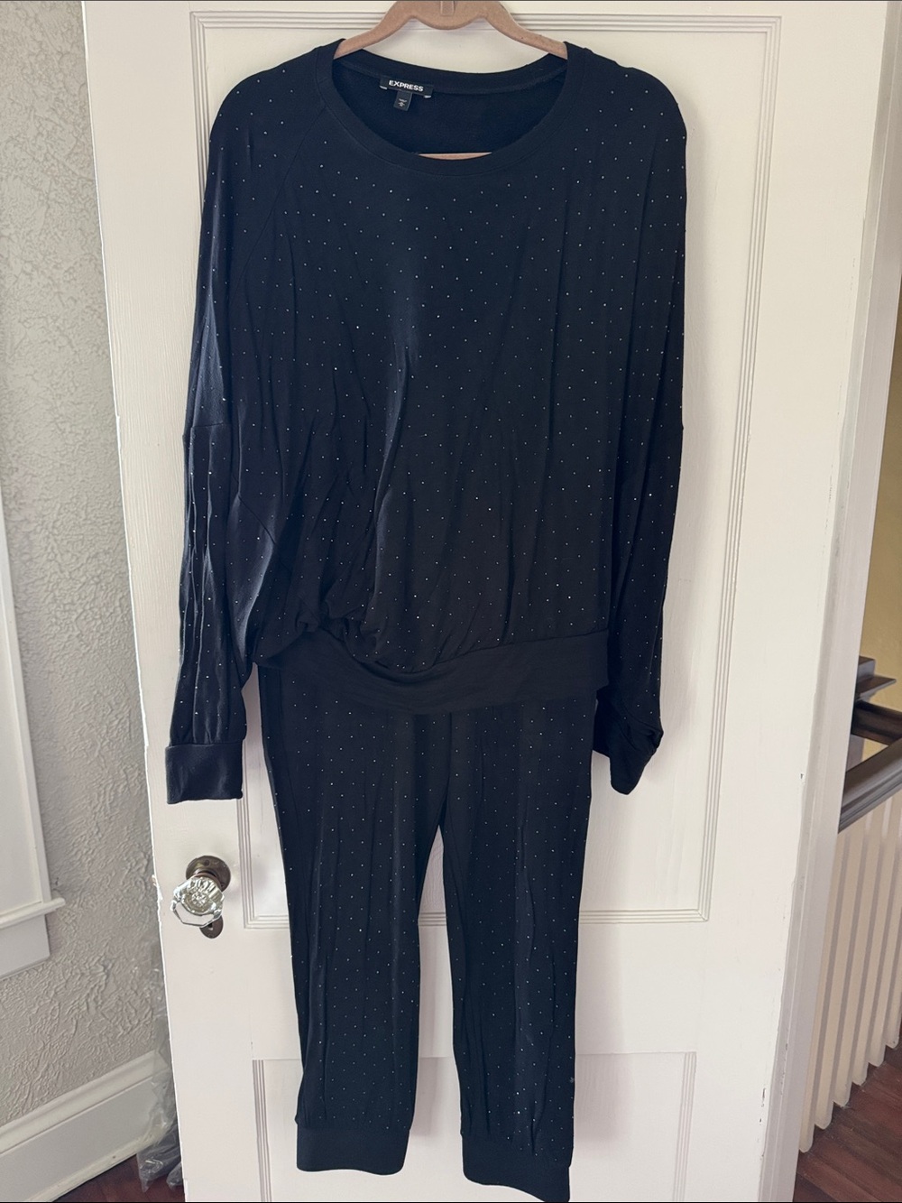 Express Black Rhinestone Lounge Set
